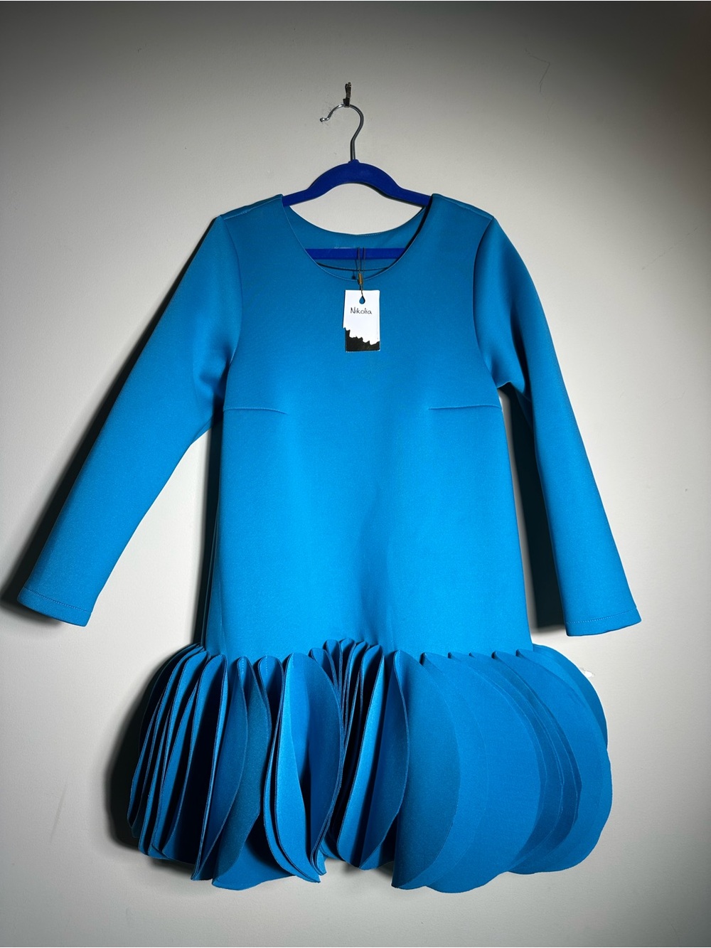 Nikolia Kids "Cinderella in Aqua" Neoprene Drop-Waist Ruffle Dress Size 9-10Y